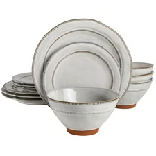 Gibson Elite Terranea 12-Piece Terracotta Dinnerware Set - White