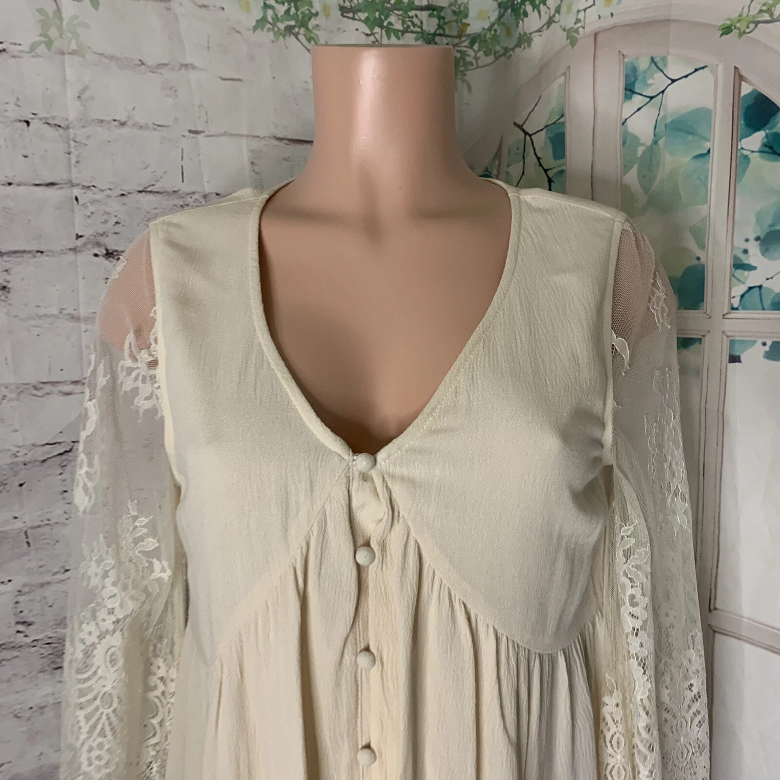 VETEMENTS FSL+ Apparel Vestito Donna Taglia S Beige Pizzo Tessuto Coperto Bottoni