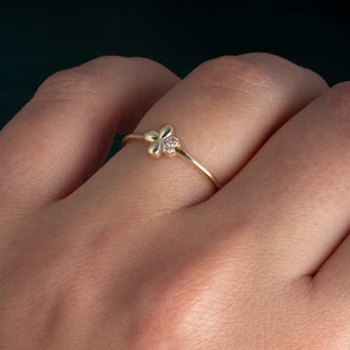 14K Yellow Gold 3 Leaf Clover Heart CZ Ring - Bild 2 von 2