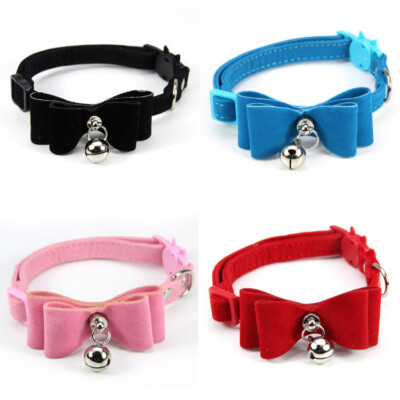 Soft Suede Pet Cat Collar Cute Bow Tie Puppy Dog Collar with Bell