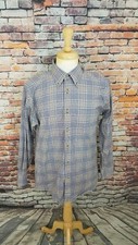 David Donahue Men's Blue Brown Check Plaid Button Up Casual Cotton Shirt Sz M