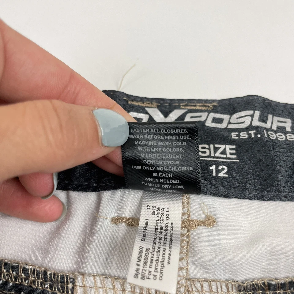 ZeroXposur Boys Performance Shorts Taupe Plaid Size 12 Polyester Spandex Hybrid - Image 4 of 4