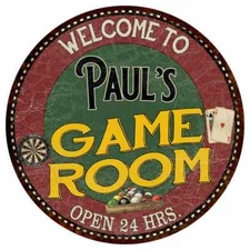 Paul's Game Room Round Metal Sign Bar Kitchen Red Wall Décor 100140032102