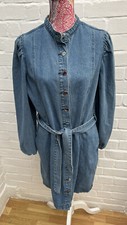 Studio Denim Shirt Dress UK 14 Light Blue Heavy Belted Pockets 