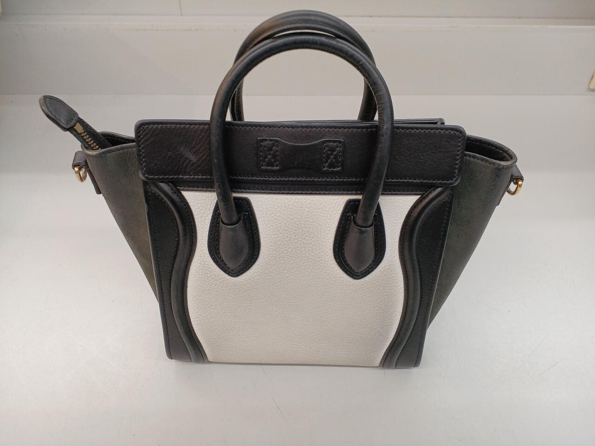 CELINE W-GA-2197 Luggage Micro Black White 7.8×7.8×3.5 inch Used