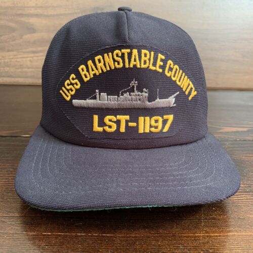 USS BARNSTABLE COUNTY LST-1197 Schiffskappe Mütze MARINEBLAU Vintage Druckknopflasche Made in USA - Bild 1 von 8