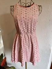 NEW As U Wish Fit n Flare Pink Eyelet Mini Dress Sleeveless Size 5