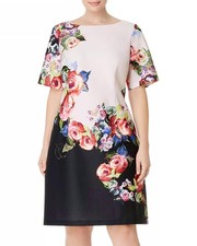 Adrianna Papell Short Sleeve Floral Print Jersey Dress Black Multi