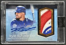 KYLE SCHWARBER 2018 TOPPS DYNASTY #AP-KS3 GAME-USED CUBS LOGO PATCH AUTO 1/5