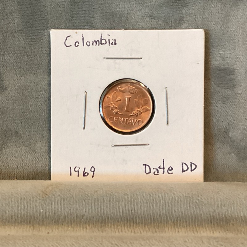 Colombia 1 Centavo (Error) Coin 1969 Date Double Die Variety RD Color 
