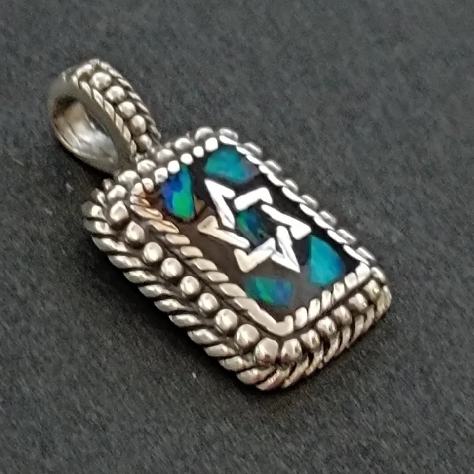 Collar Hombre Srat of David Ópalo Plata 925 Platino Retro Rectángulo Calidad Regalo Foto 3 de 4