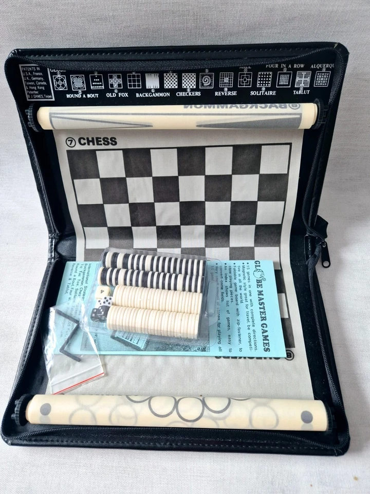 Vintage Globe Master Game 15 Games In One Magnetic Style Leather Travel Case VGC - Image 2 of 4