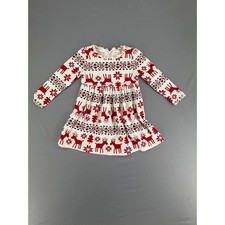 Hanna Andersson Kids 3T Reindeer Fair Isle Cotton Dress Red White Holiday 90cm
