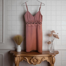 2/30 Iris Pink Lace Trim Dress Medium Coquette Cottagecore Ditzy Babydoll