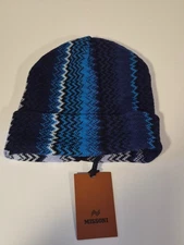 Missoni Men's Beanie NWT  Blue Blends ZigZag Hat Chevron Wool Blend Cuffed