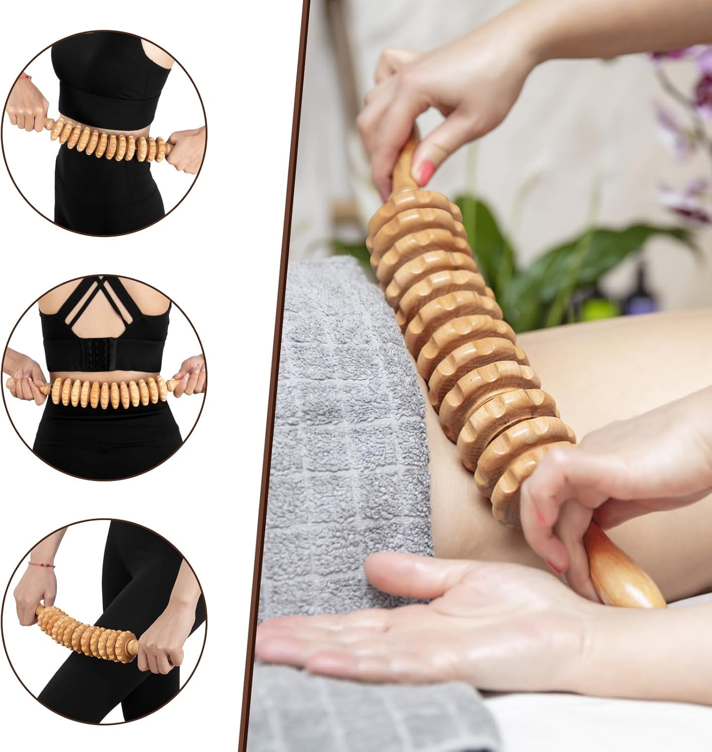 Wood Therapy Massage Tools 7-In-1, Wooden Lymphatic Drainage Massager Body Cellu