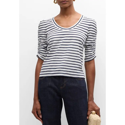 VERONICA BEARD TOP WOMENS SIZE SMALL NETTO TEE SHIRT PUFF SLEEVE NAVY WHITE