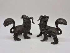 BRONZE MINIATURE SCULPTURE PAIRE CHIEN DE FO ART ASIATIQUE CHINE JAPON