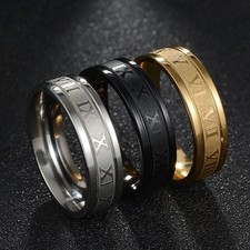 Stainless Steel Roman Numeral Ring Band Cool Punk Men Women Fashion Jewelry