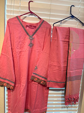 New Branded Pakistani Pink Shalwar Kameez Stitched Large to XL Stylish 3 Piece