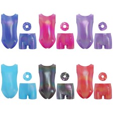 Kids Girls Dancewear Leotard Outfit Dance Set Unitards 3-Piece Hairband Gift