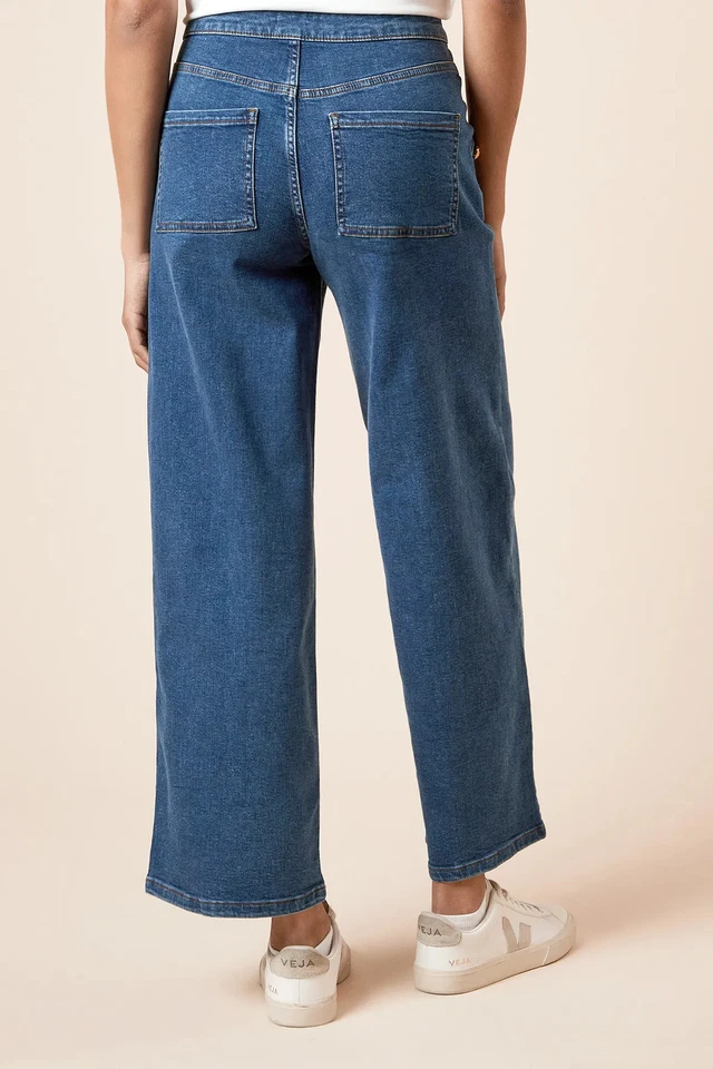 Dorothy Perkins Womens Jeans Blue Wide Leg Military Button Detail Cotton - Image 4 of 4