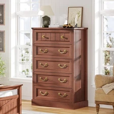 Farmhouse 5 Drawers Dresser for Bedroom, 48''Tall Wood Rustic Chest of Drawers