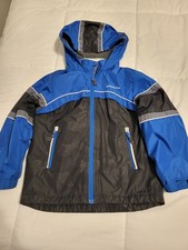 London Fog Boys Size 7 Blue and Black Light Weight Jacket with Hood Fleece Linin