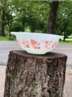 Vintage Pyrex 443 2.5 Qt White Milk Glass Pink Floral Mixing Bowl w/ Handles