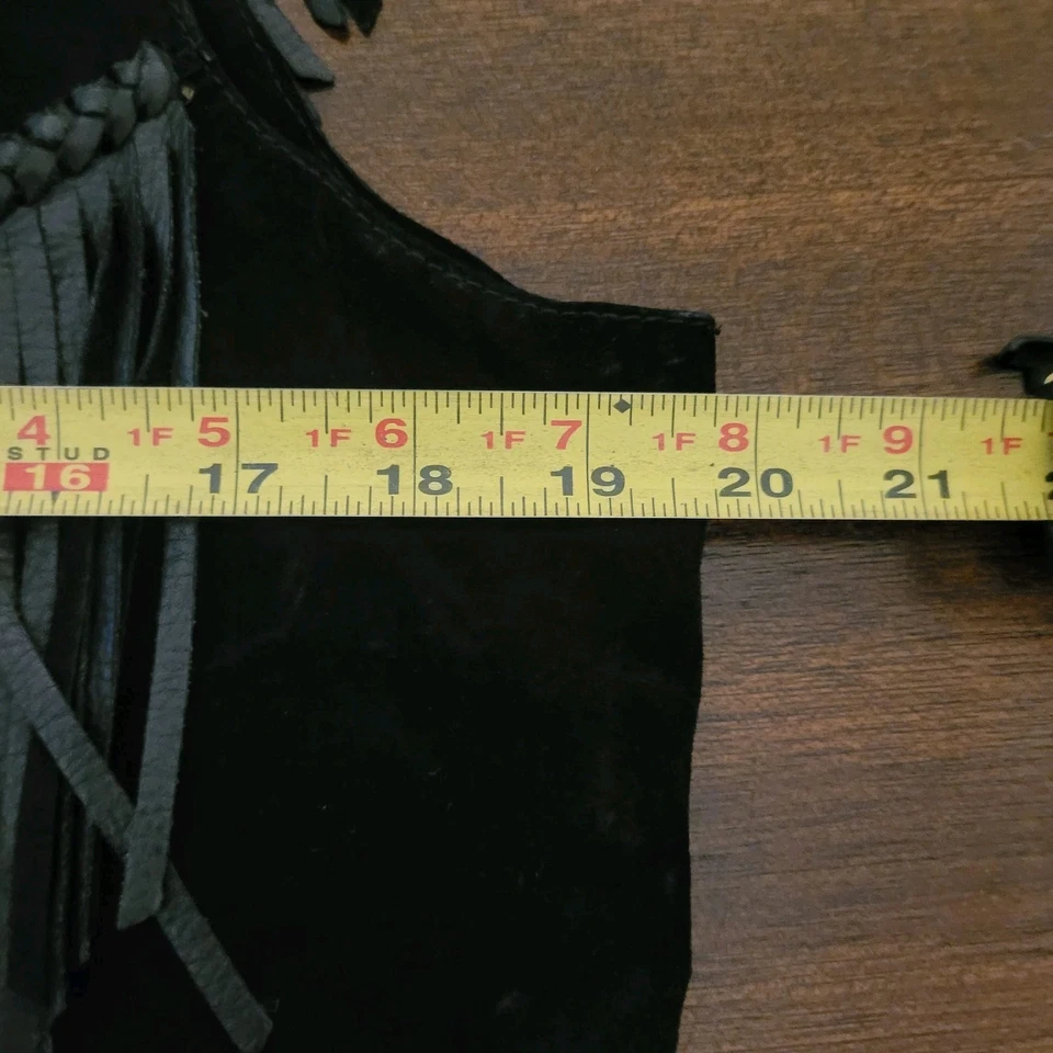 Scully Western Fringe Suede Leather Vest Black Beaded Embroidered Size 12 Boho - Image 4 of 4