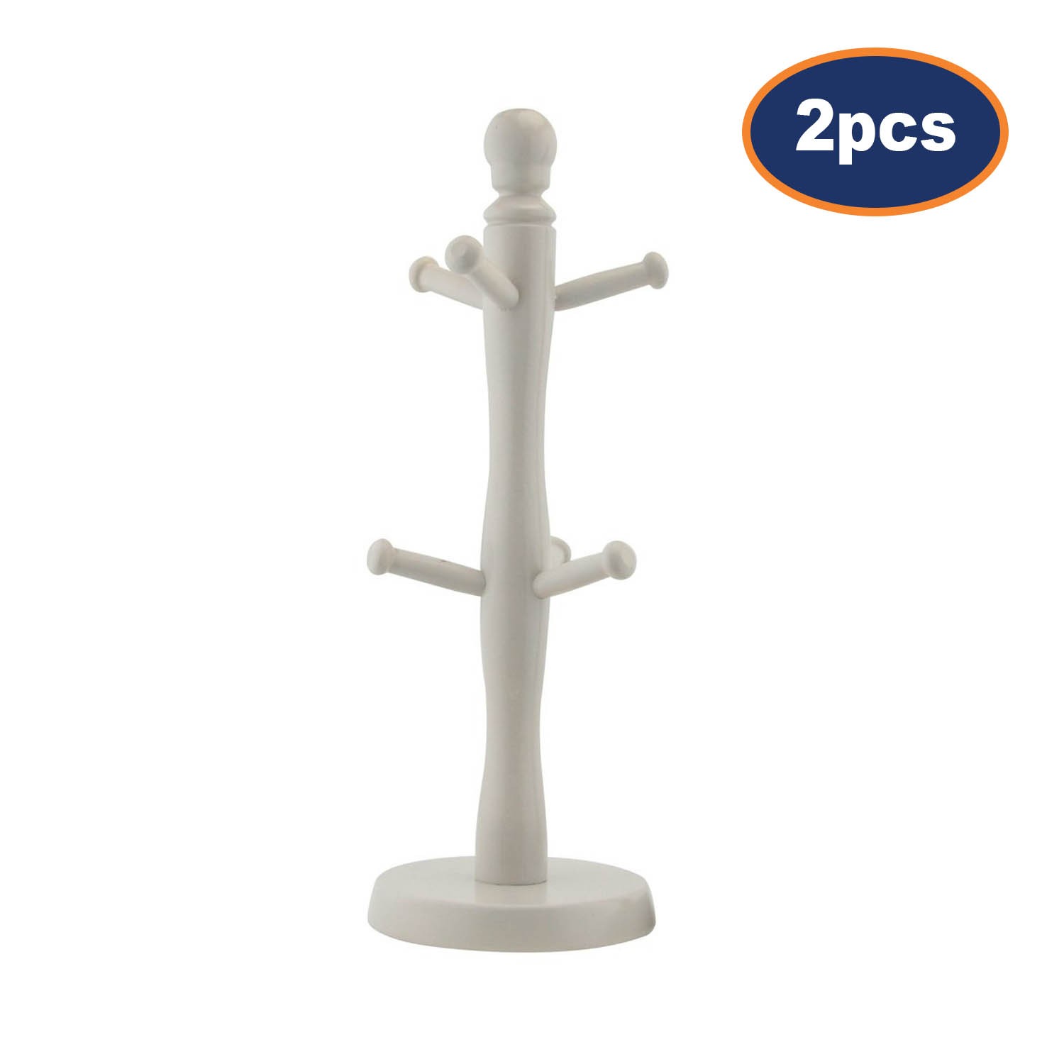 Mug Tree 6 Hooks Cup Rack Holder Wooden Grey Peg Kitchen Storage Coffee 2Pcs