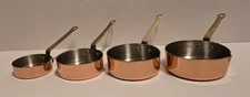 Set of 4 Vintage Copper & Brass Handle Measuring Cups w/ Pour Spout Korea XLNT