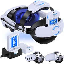 for Meta Quest 3S/3/2 Adjustable VR Headset Strap w/2X7500mAh Hot-Swap Battery