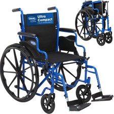 Invacare Folding Wheelchair with 18" Seat, Removable Arms, Footrests - Blue