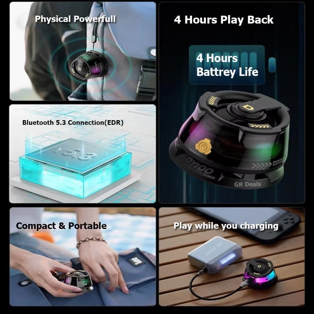 Mini Bluetooth Speaker Wireless Magnetic RGB Light Portable w/ Phone Holder - Picture 4 of 14