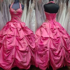 Vintage Wedding Dresses Taffeta Halter Neck Beading A Line Retro Bridal Gowns