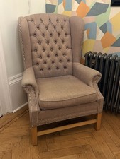 Grey Fabric Armchair  Wing Back
