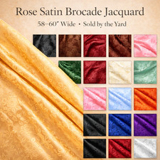 Floral Rose Satin Jacquard Brocade Fabric – 58" Wide, Sold by the Yard
