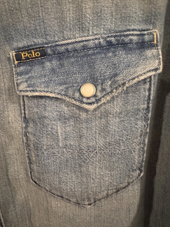 polo ralph lauren distressed denim Western shirt XXL Men’s - Image 3 of 4