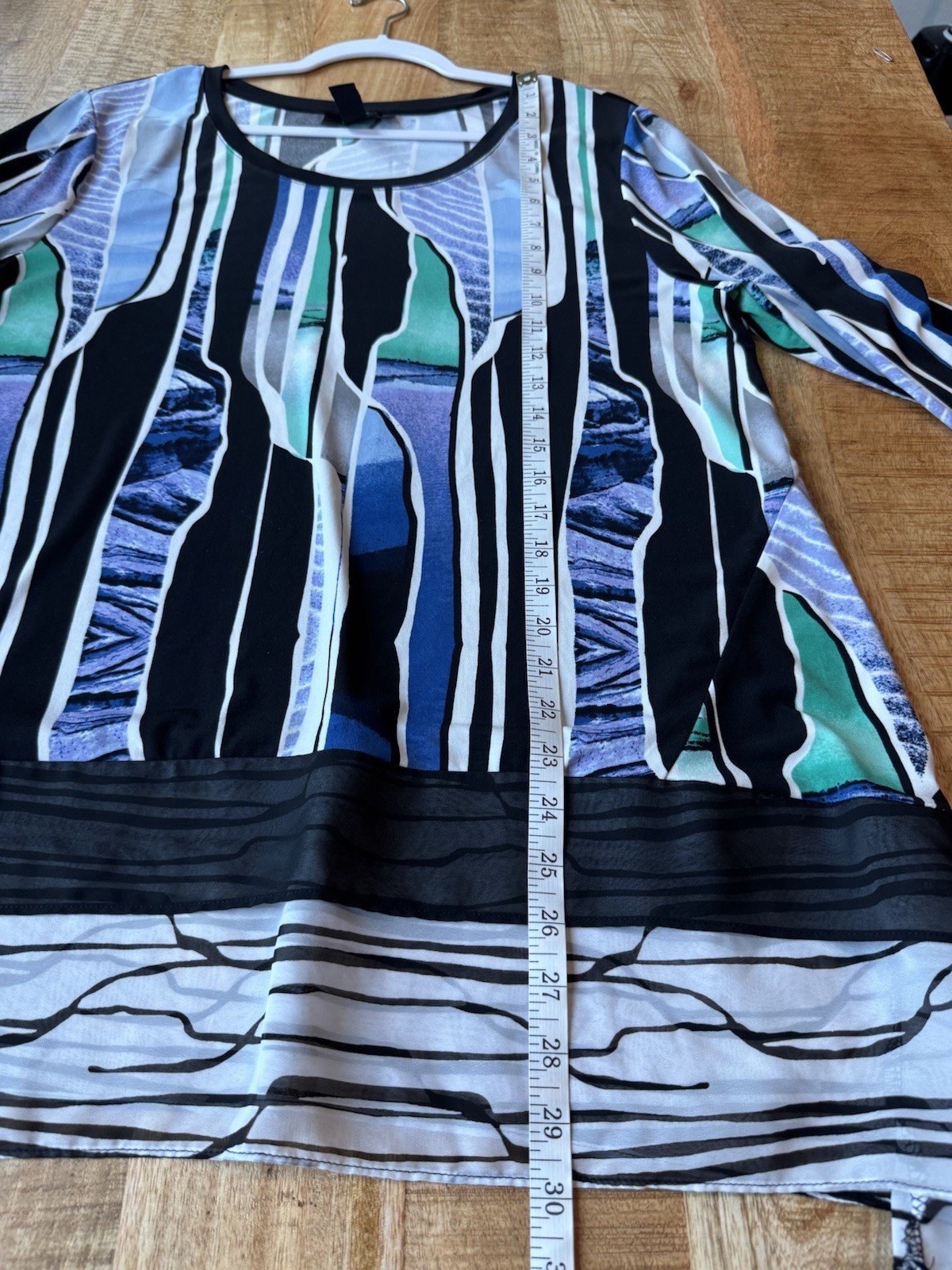 Style & Co Women's Abstract Tunic Top Blouse Blue Green Black 3/4 Sleeve Size XL