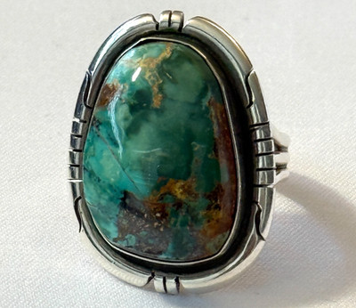 VINTAGE NAVAJO RING 6.25 SIGNED D. SKEETS ROYSTON TURQUOISE STERLING SILVER 10g