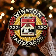 2D Flat, 1pc Vintage Winston 227 Cigarette Box Metal Wall Art - 8 Round Rustproo