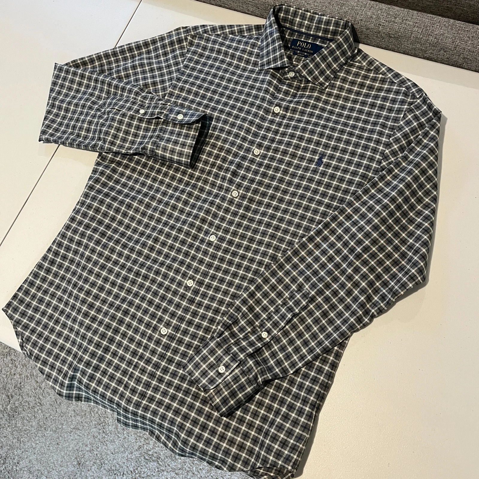 Polo Ralph Lauren Button Up Shirt Mens Large Slim Fit Long Sleeve Gray Plaid