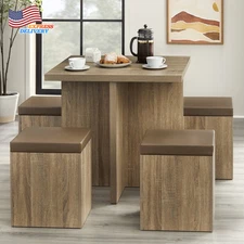 5 Pc Compact Dining Set Storage Ottoman Kitchen Breakfast Nook Stool Chair Table