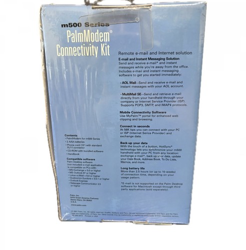 Kit de connectivité modem Palm vintage M500 NOS P10821U NEUF scellé en usine - Photo 2 sur 5
