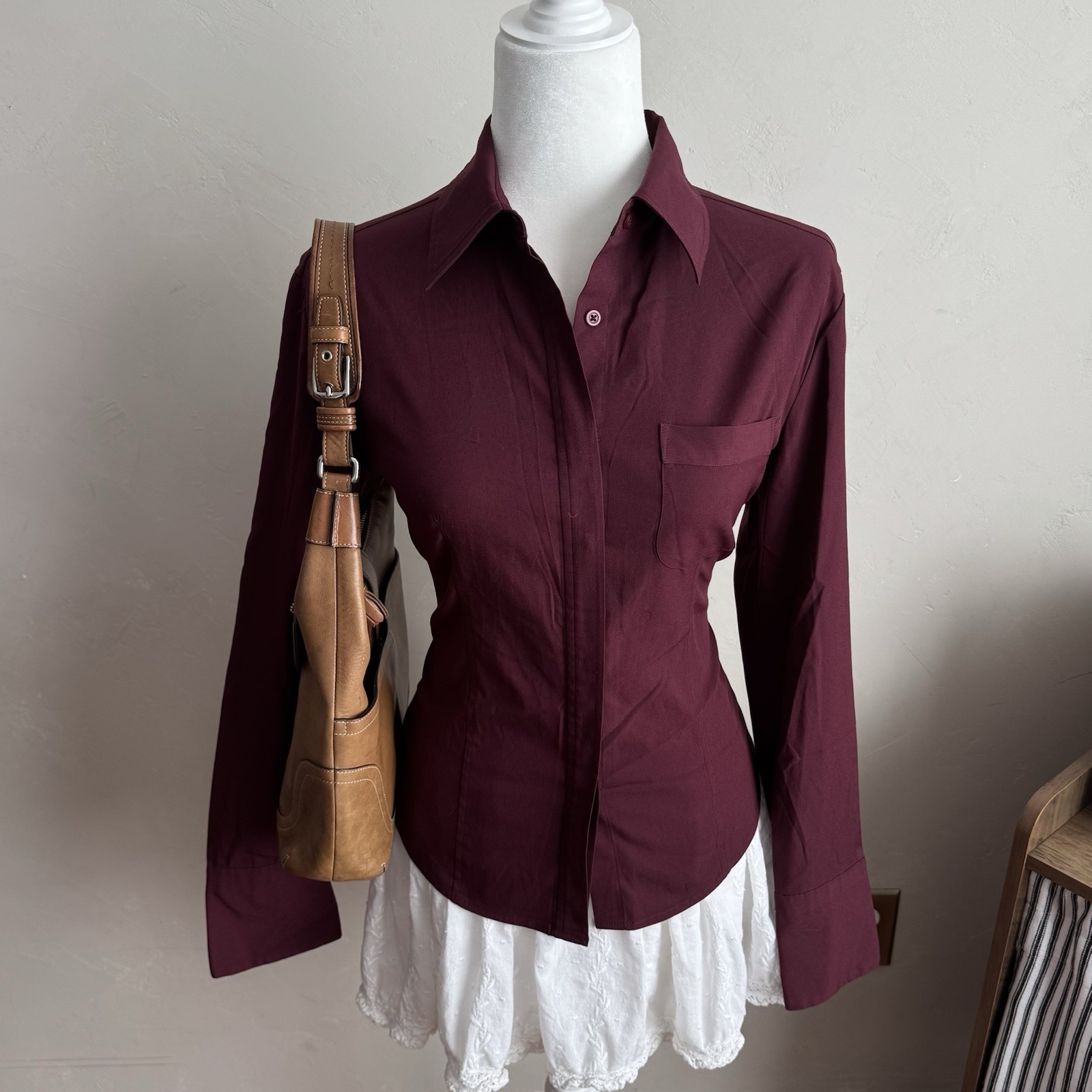 Chic Express Deep Burgundy Button-Down Fitted Shi… - image 2