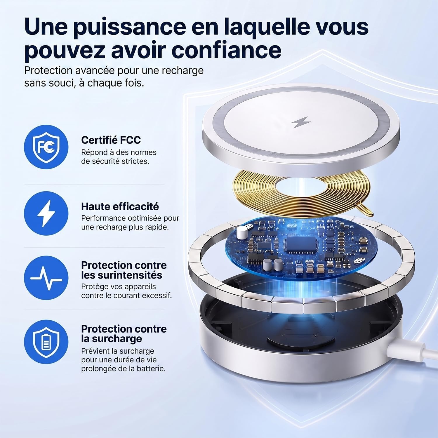 chargeur induction magnétique 15w – vue détaillée