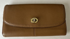 Vintage Y2K COACH Turnlock Brown/Tan Leather Trifold Wallet