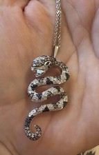14kt W/Gold Black, Brown White Diamond Snake Necklace, 18". 10g