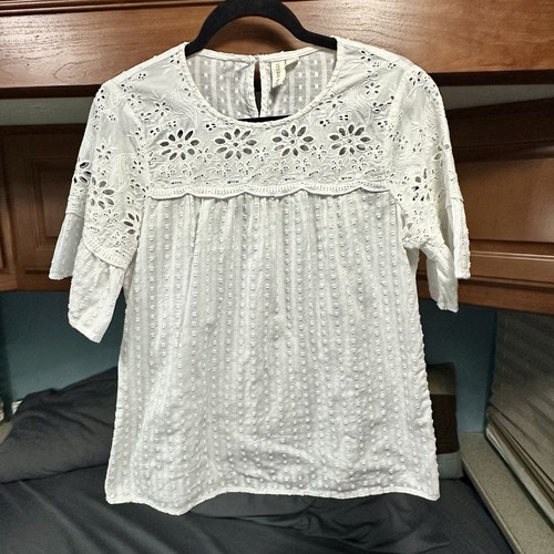 TOP Studio West BIANCO OCCHIELLI PIZZO RICAMATO taglia S/M donna maniche a campana - Foto 5 di 10